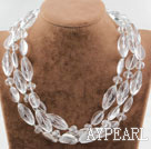 Three Strands Assorted Clear Crystal Necklace with Heart Shape Clasp