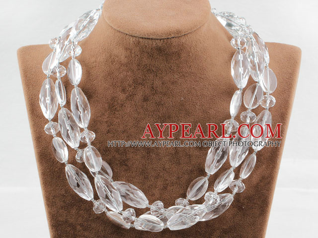 Three Strands Assorted Clear Crystal Necklace with Heart Shape Clasp