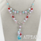 New Design Assorted Multi Color Crystal Necklace with Metal Chain