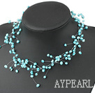 Fancy Style Sky Blue Color Freshwater Pearl Bridal Necklace