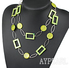 fashion long style party jewelry grenn shell necklace with big matel loops