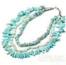 Wholesale three strand amazon stone necklace with lobster clasp
