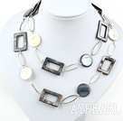 fashion long style party jewelry shell necklace with big metal loops