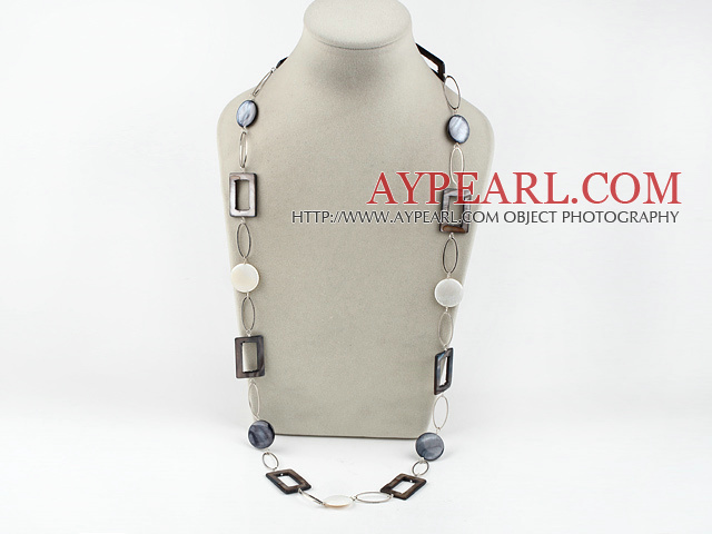 fashion long style party jewelry shell necklace with big metal loops