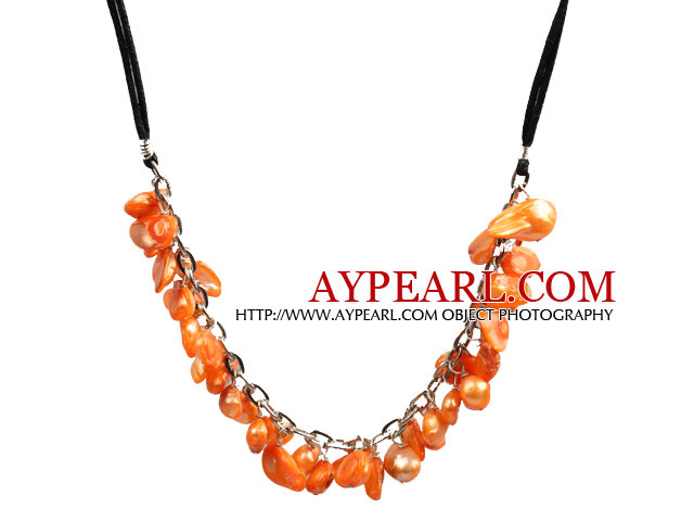 New Arrival Orange Color Teeth Shape Pearl Necklace with Lobster Clasp
