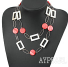 fashion long style white and red shell necklace with big matel loops