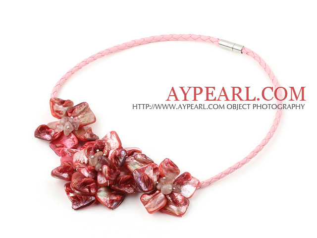 Elegant style smaller watermelon red pearl shell flower necklace
