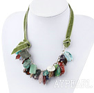 Assorted Multi Color Multi Stone Necklace with Green Ribbon