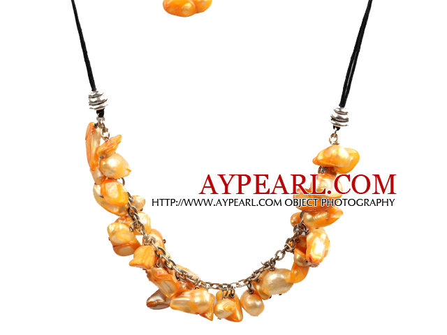 New Arrival Yellow Color Teeth Shape Pearl Necklace with Lobster Clasp