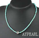 Fashion Flat Round Blue Turquoise And Metal Bead Strand Necklace