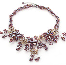 2013 Summer New Design Assorted Medium Purple and Champagne Color Crystal Flower Party Necklace