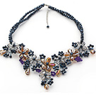 Wholesale Black Series Black Crystal and Gray and Yellow Color Crystal Flower Necklace