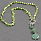 green pearl and aventurine Y shaped necklace