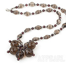 Wholesale Nice Round Garnet And Multi Smoky Quartz Flower Pendant Necklace