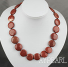 Elegant Chunky Style 20Mm Red Flat Round Marble Stone Beaded Necklace With Moonight Clasp