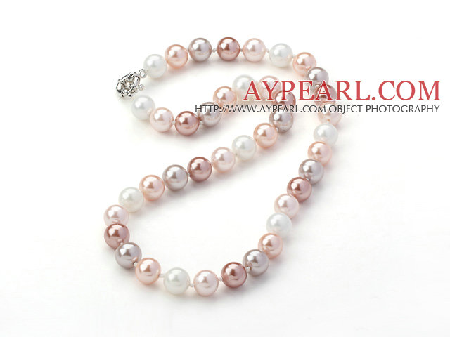 Multi color round seashell beads necklace with spring ring clasp