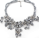 2013 Summer New Design Plated Silver Color Crystal Flower Necklace