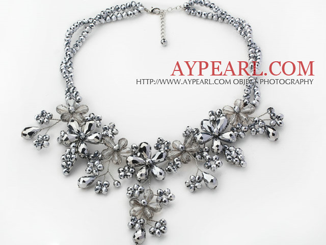 2013 Summer New Design Plated Silver Color Crystal Flower Necklace