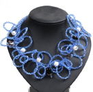 Wholesale Speical Design Beautiful Natural White Pearl Smoky Quartz Blue Crystal Statement Chunky Necklace