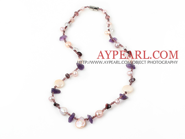 18 inches single strand pearl crystal necklace with magnetic clasp