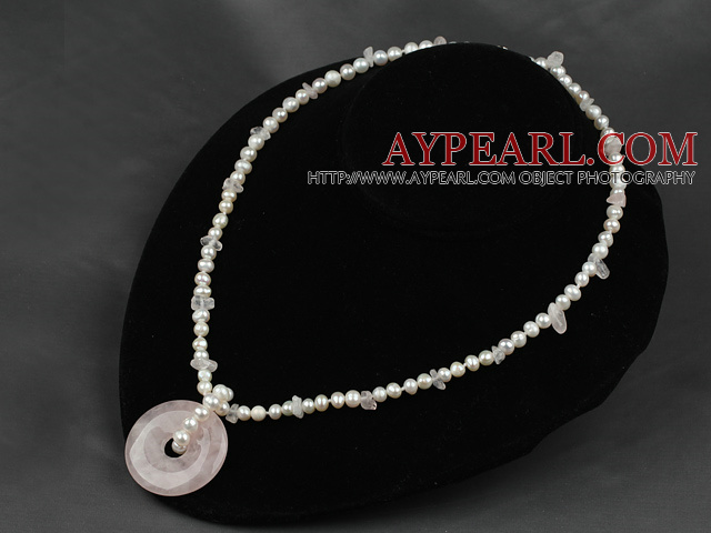 4mm pearl and rose quartz pendant necklace with lobster clasp