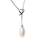 Elegant Style Natural Teardrop Shape White Pearl Pendant Necklace with Hear Charm and Thin Chain