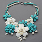 Wholesale 2013 Summer New Design Turquoise and Howlite and White Shell Flower Necklace
