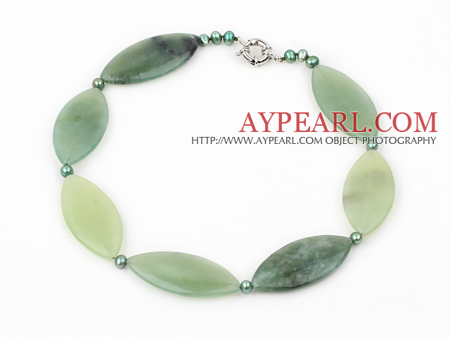 green pearl and serpentine jade necklace with moonlight clasp