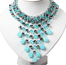 Amazing Blue and Gray Teardrop Crystal Tassel Party Necklace