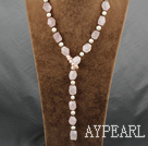 Wholesale 25.5 inches pearl and rose quartz Y shaped necklace