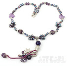 Fashion Multi Freshwater Pearl And Amethyst Metal Charm Pendant Necklace 