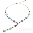 Wholesale crystal and rainbow fluorite Y shaped necklace with lobster clasp