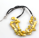 New Arrival Golden Yellow Color Teeth Shape Pearl Necklace with Lobster Clasp