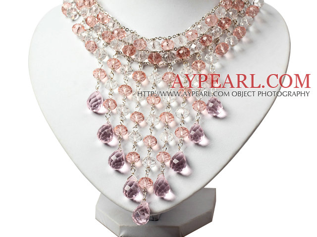 Amazing Pink and Purple Teardrop Crystal Tassel Party Necklace