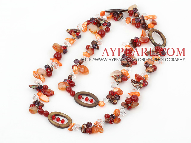 43 inches crystal shell and agate long style necklace