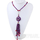 Fashion Style Purple Agate Y Shape Tassel Necklace with Purple Agate Donut
