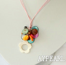 17.7 inches multi color shell pearl pendant necklace with extendable chain