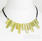 Beautiful Rectangle Shape Yellow Olive Stone Necklace With Black Cords