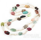 83 inches pearl and seven colored stone long style necklace