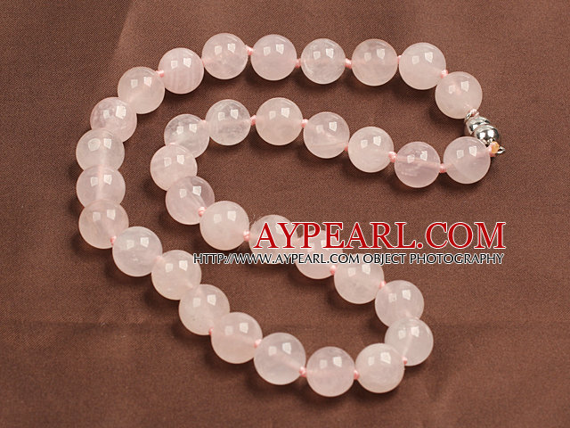 Classic Design 12mm Rose Quartz Beaded Necklace