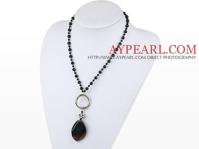 18 inches black agate necklace with lobster clasp