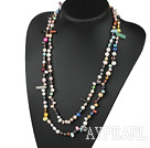fashion long style fresh water pearl and multi color stone necklace