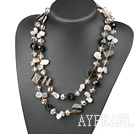 Wholesale Long Style Smoky Quartz and Gray Agate Necklace