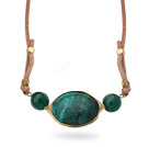 Green Series Wire Wrapped Green Turquoise and Green Agate Pendant Necklace with Brown Leather