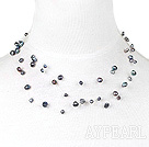 Fantastic Black Freshwater Pearl Wired Necklace With Lobster Clasp