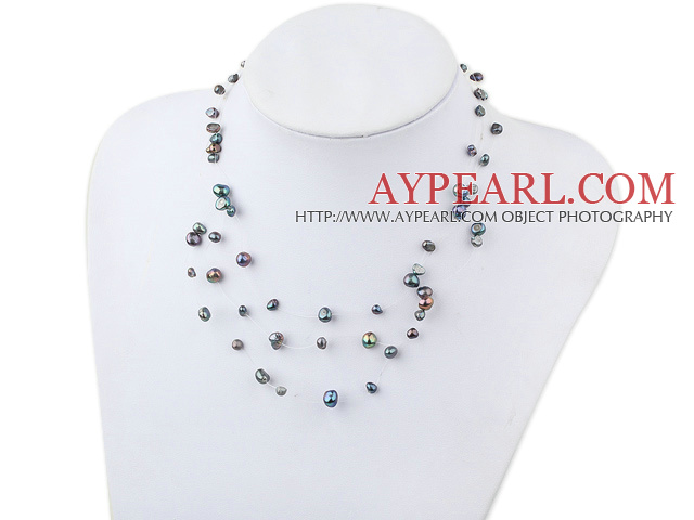Fantastic Black Freshwater Pearl Wired Necklace With Lobster Clasp
