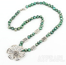 green pearl and tibet flower necklace with lobster clasp