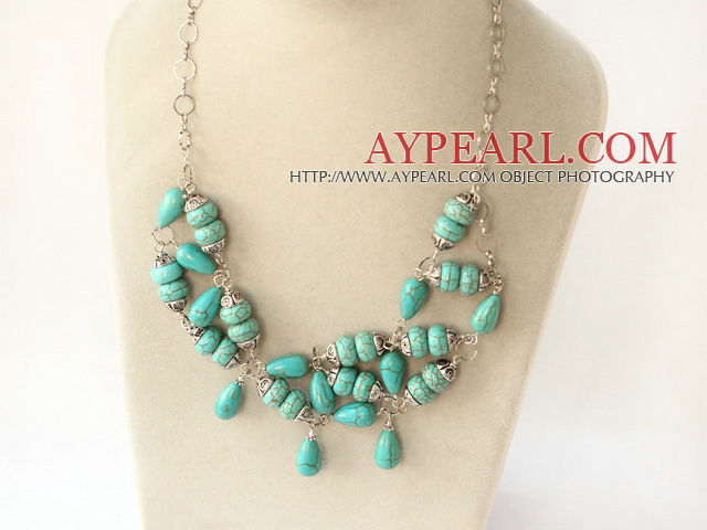 19.5 inches burst pattern turquoise necklace with metal chain