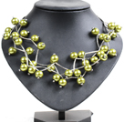 Trendy Style Multi Strand Kelly Green Seashell Beads Twisted Necklace With Bending Alloyed Tube