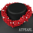 handcrafted gorgeous 7 strand real pearl and red coral necklace